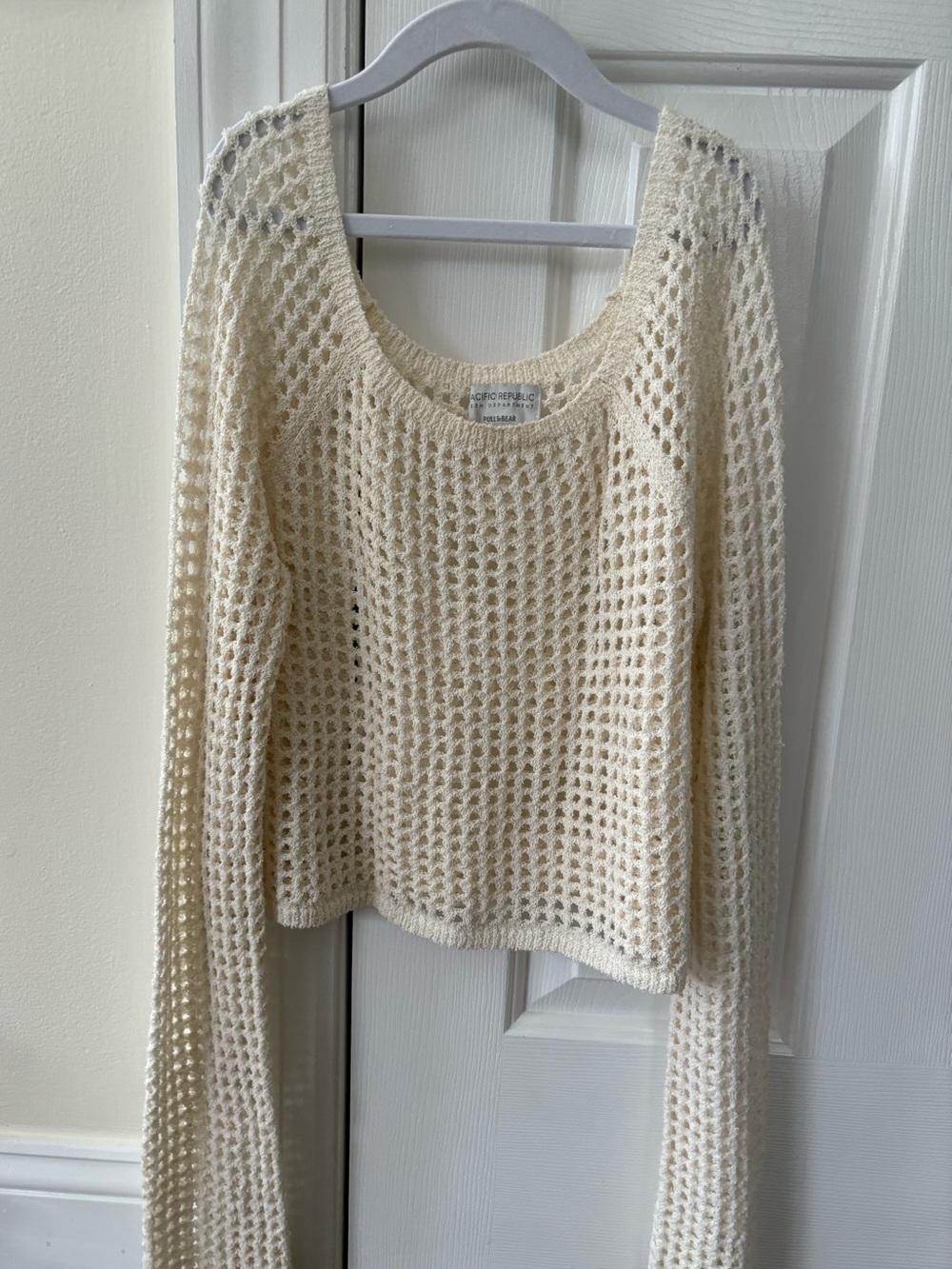 White/Cream Open-Knit Scoop Neck Sweater